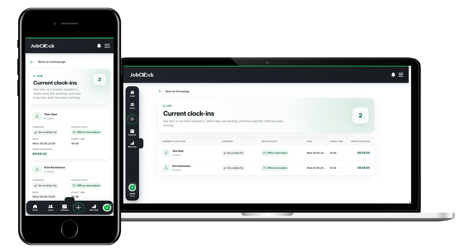 Attendance view JobClock
